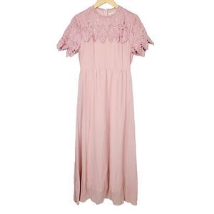 Roolee Maxi Dress M Dusty Pink Crocheted‎ Lace Short Sleeve Wedding Bridesmaid
